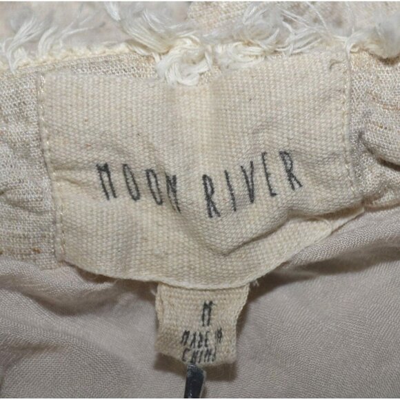 Moon River Beige Crop Tank Top Size M Linen Blend Fringe Rope Straps Cottage - Picture 10 of 12